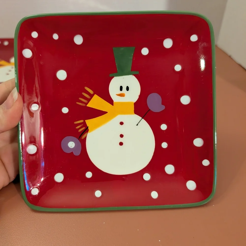 Pier 1 Imports Hand-Painted Set of 4 Snowball Square Appetizer Plates Set
